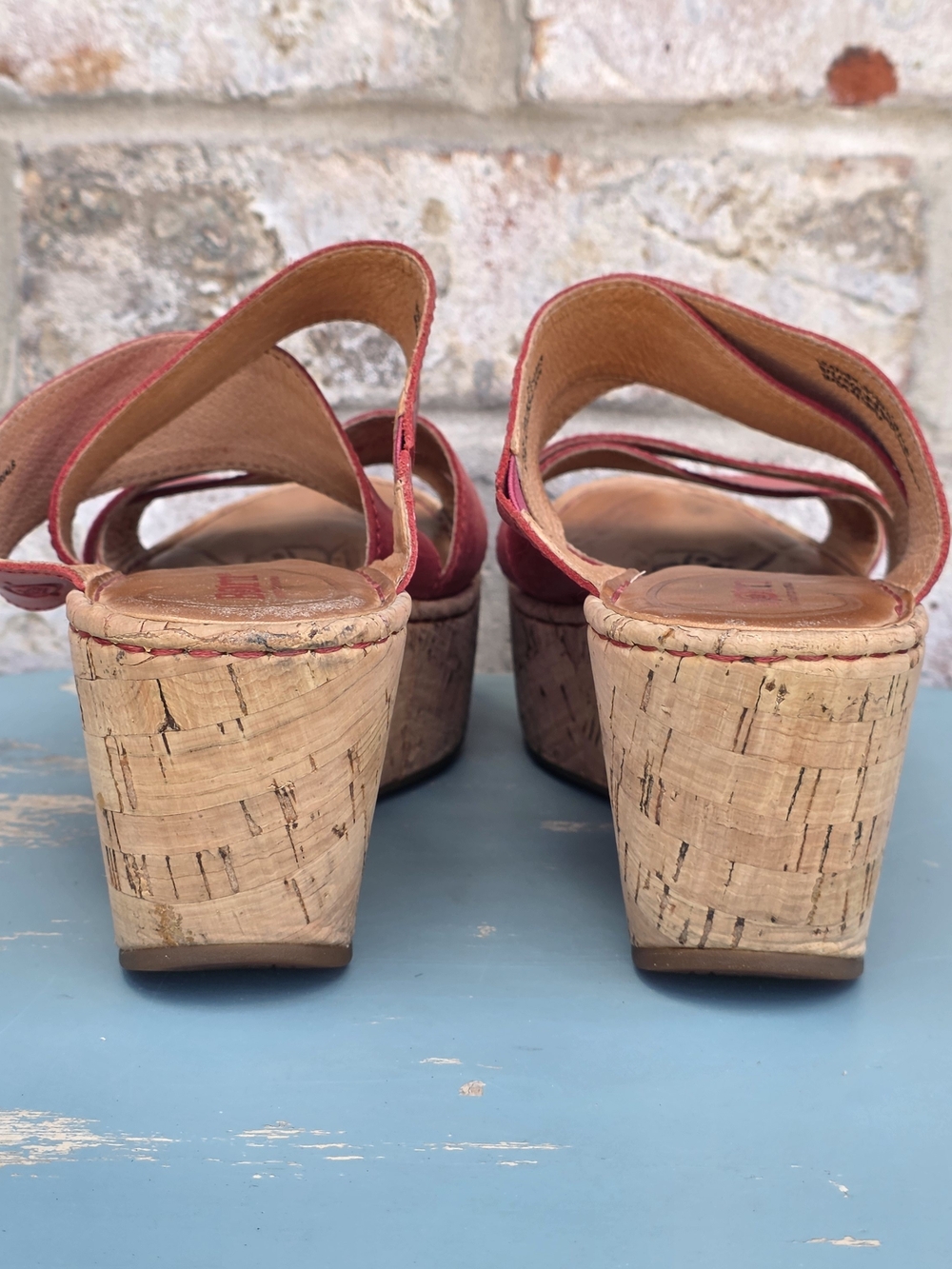 Born Pink Leather Cork Wedge Comfort Slide Sandals Size 7 - Picture 5 of 12